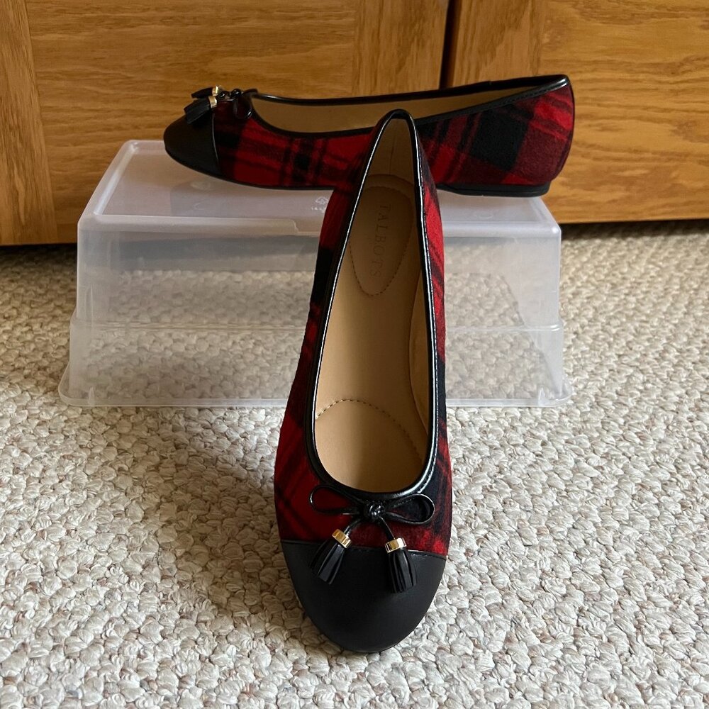 TALBOTS - Penelope Tassel Ballet Flats - Flannel Plaid -- NEW with Box